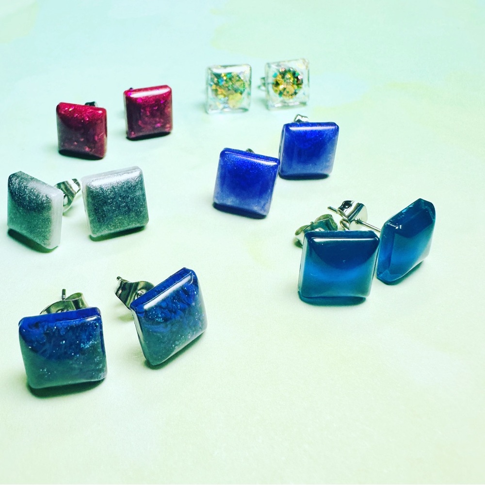 Handmade Square 10mm Various Resin Stud Earrings